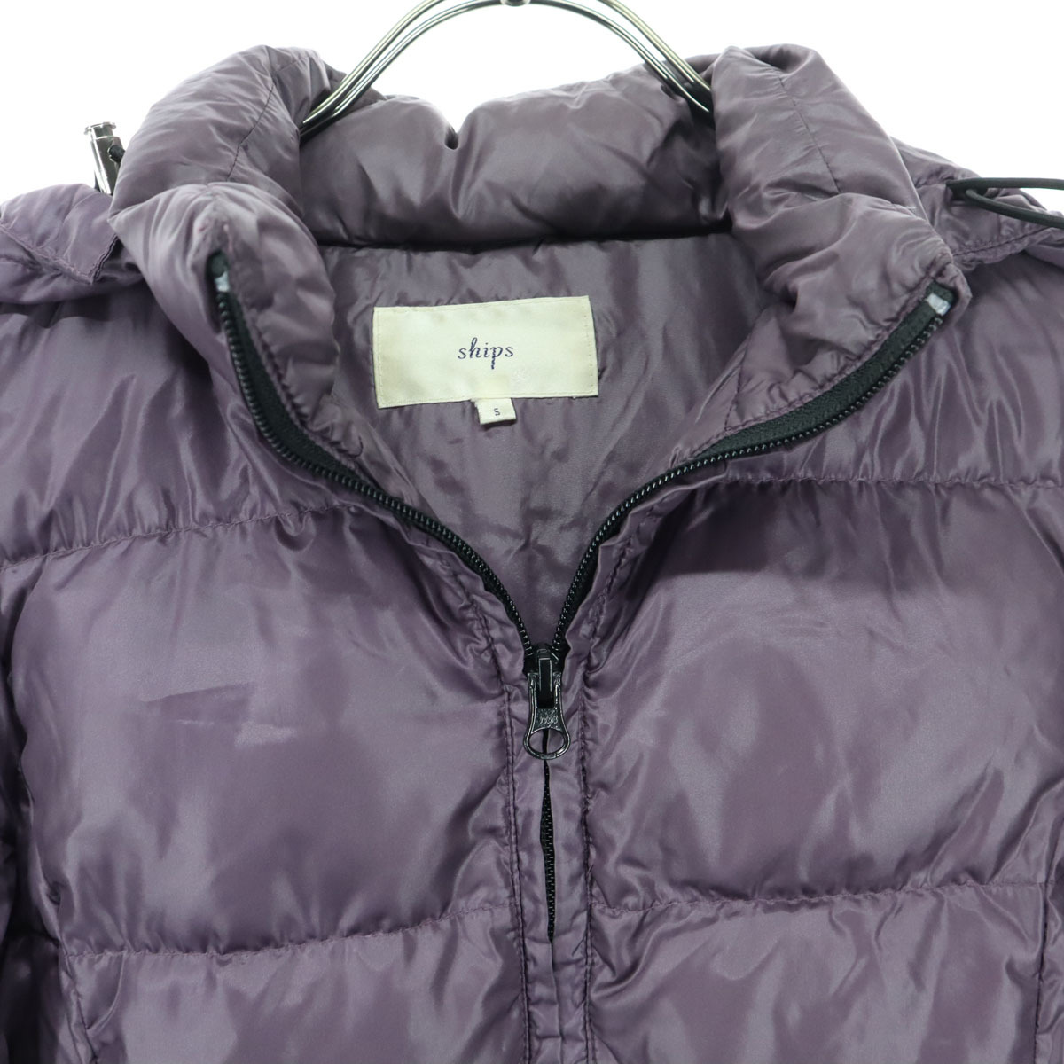 美品 SHIPS シップス 長袖 ダウンパーカー S パープル フーディー取外し可能 レディース_画像3