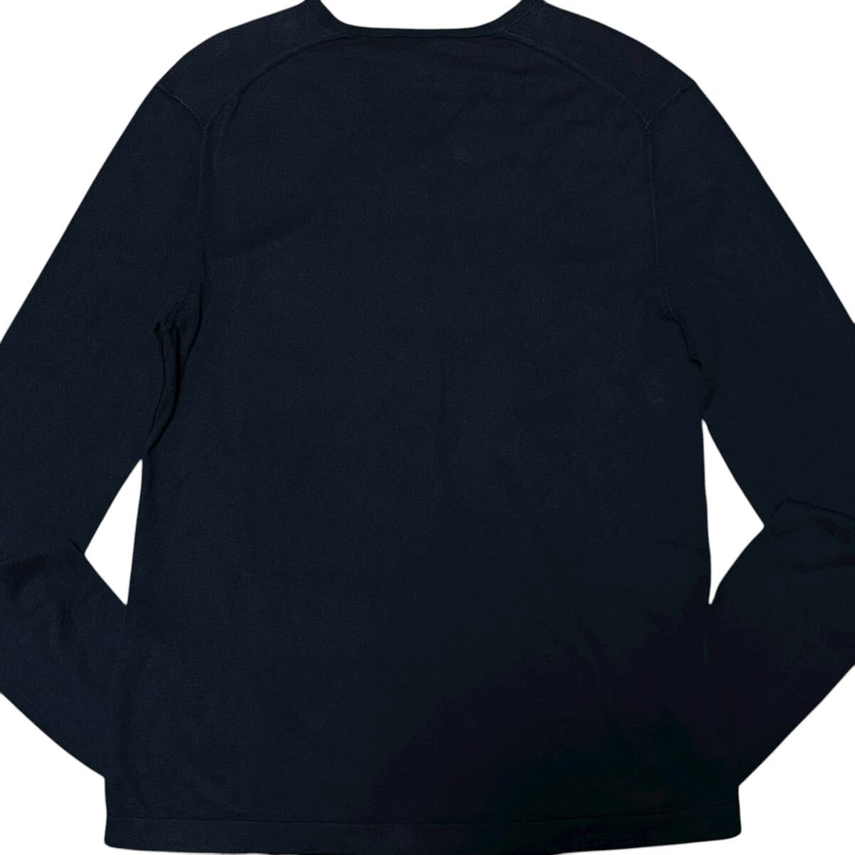 極美品/L相当●アルマーニ エクスチェンジ カシミヤ『漂う大人の極上の羽織り！』Vネック セーター ニット ロゴ刺繍 コットン 紺 ARMANI_画像6