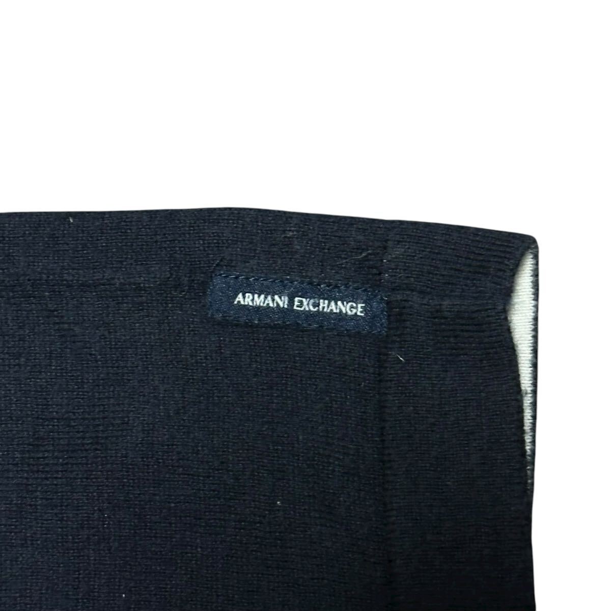 極美品/L相当●アルマーニ エクスチェンジ カシミヤ『漂う大人の極上の羽織り！』Vネック セーター ニット ロゴ刺繍 コットン 紺 ARMANI_画像5