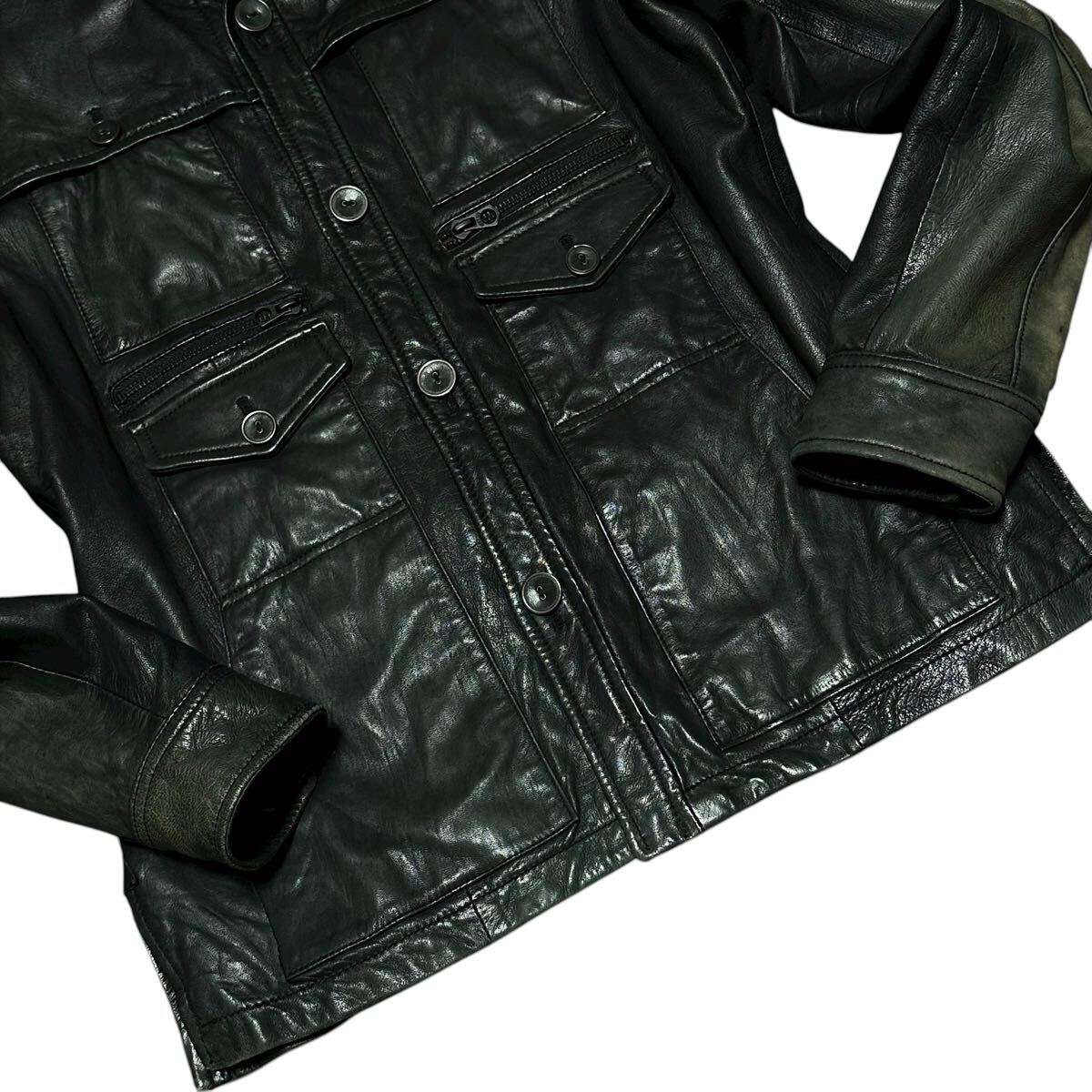 【極上のラムレザー】メンズビギ ラムレザー ジャケット シングルライダース 羊革 本革 シープスキン アウター ブルゾン 02 黒 MEN'S BIGI_画像4