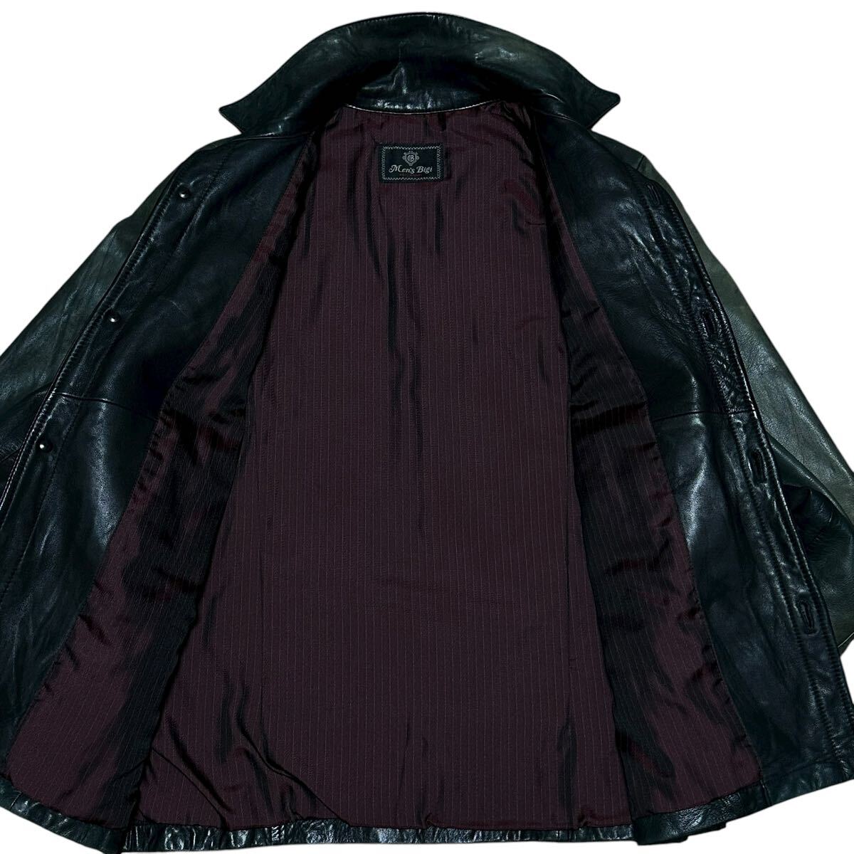 【極上のラムレザー】メンズビギ ラムレザー ジャケット シングルライダース 羊革 本革 シープスキン アウター ブルゾン 02 黒 MEN'S BIGI_画像7