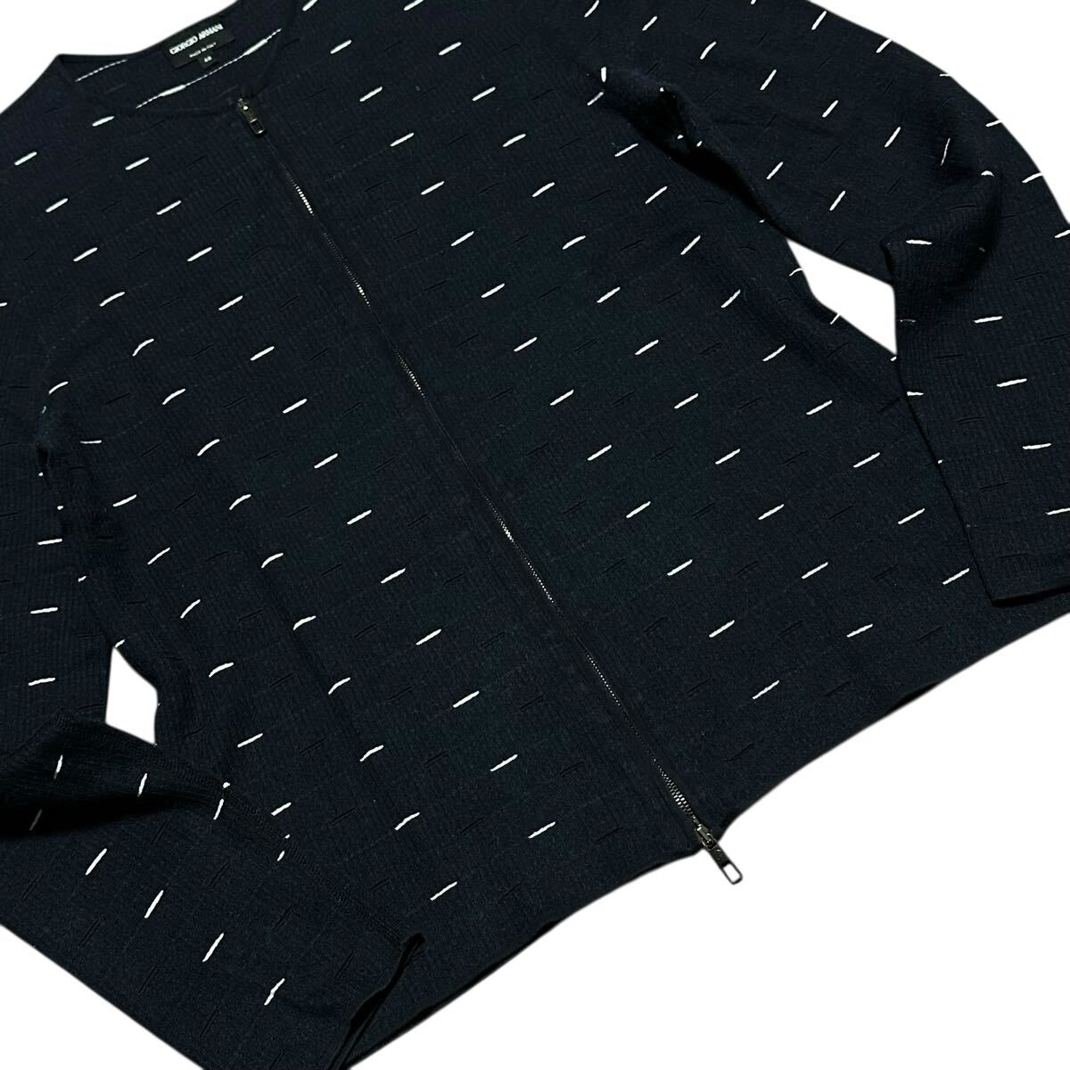 極美品/Lサイズ●最高級 定価30万 ジョルジオ アルマーニ カシミヤ ドライバーズニット ジャケット Wジップ 紺 48 黒タグ GIORGIO ARMANI_画像4