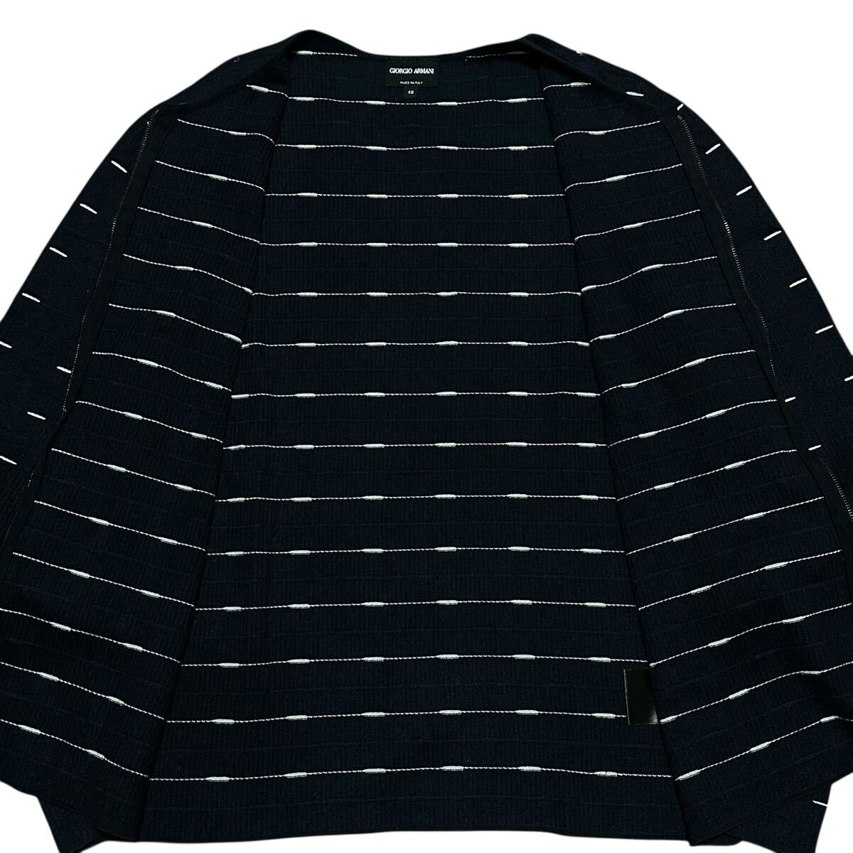 極美品/Lサイズ●最高級 定価30万 ジョルジオ アルマーニ カシミヤ ドライバーズニット ジャケット Wジップ 紺 48 黒タグ GIORGIO ARMANI_画像6