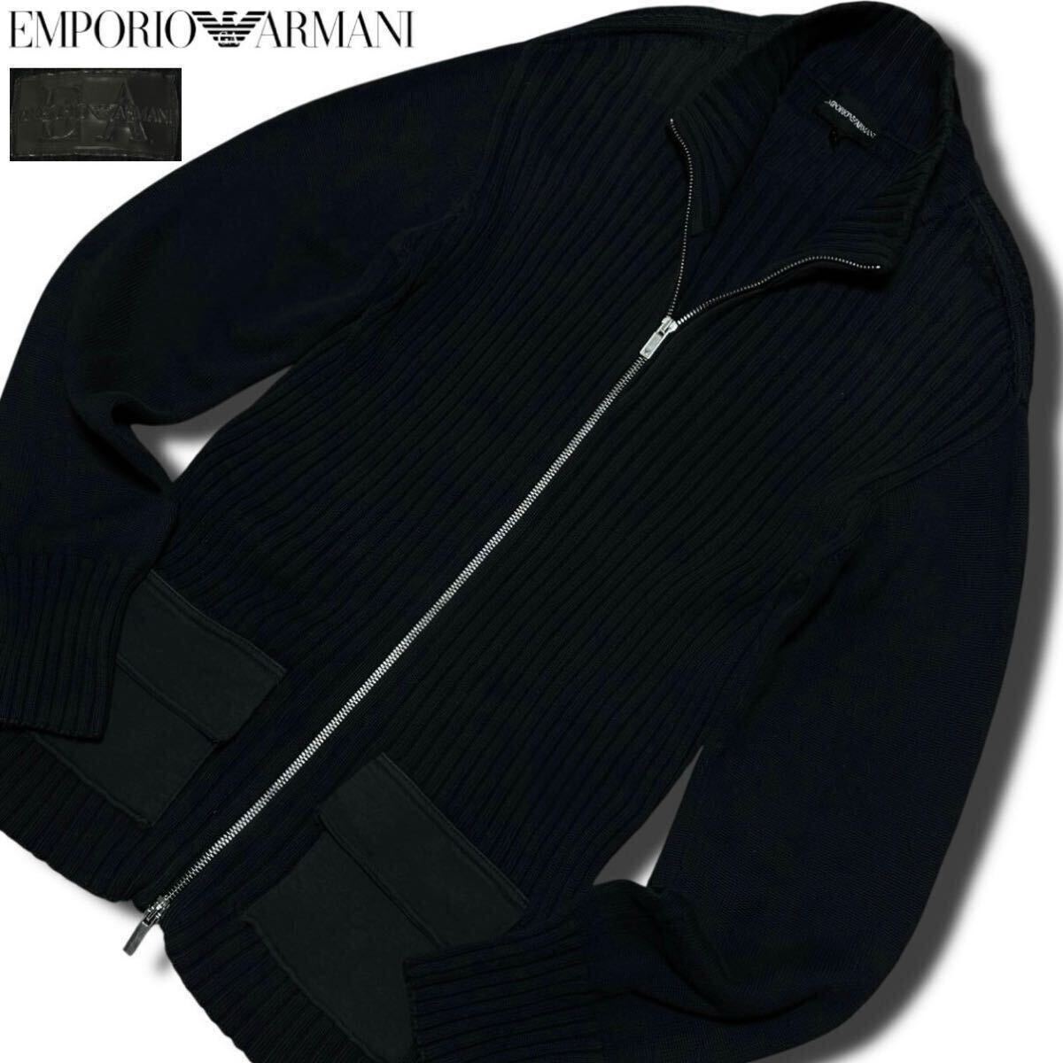美品/XXLサイズ●エンポリオアルマーニ【極上の着心地】ドライバーズニット ジャケット ブルゾン ダブルジップ ロゴパッチEMPORIO ARMANI_画像1