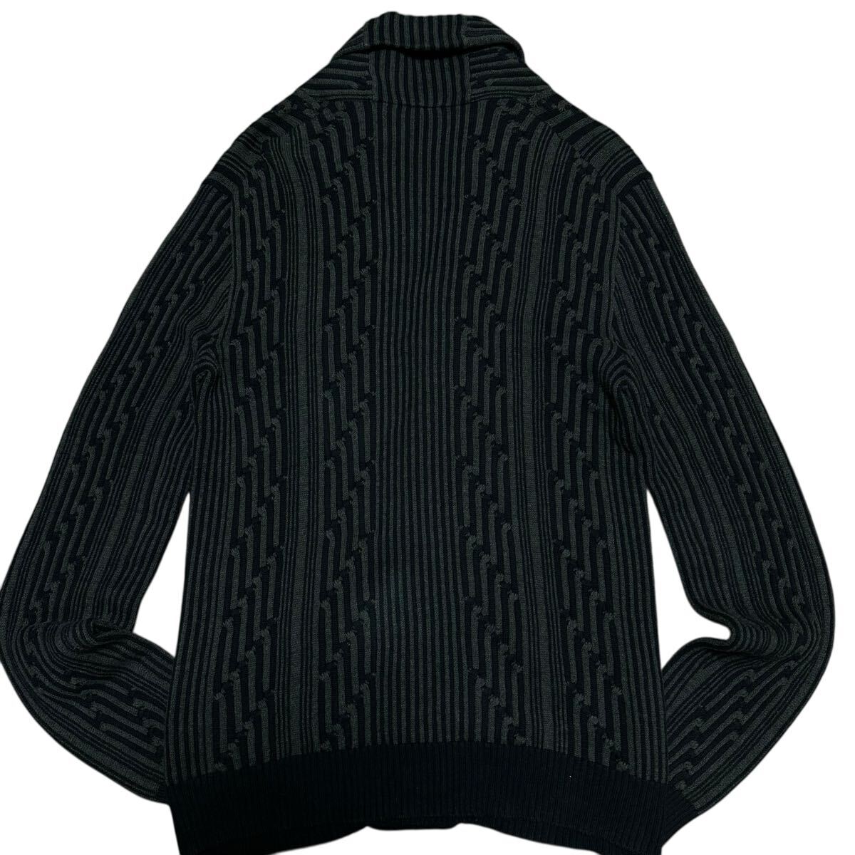 極美品/L相当/希少!!!●アルマーニ エクスチェンジ『色気漂う大人の羽織り！』ドライバーズニット ジャケット 総柄 ロゴ金具 黒 ARMANI_画像6