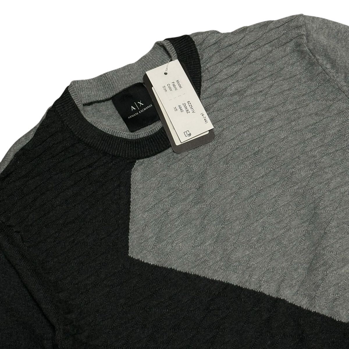 新品タグ付き/M相当● アルマーニ エクスチェンジ『色気漂う大人の羽織り!』ニット セーター 切替 立体 凸凹 黒 灰 秋冬 ARMANI_画像2