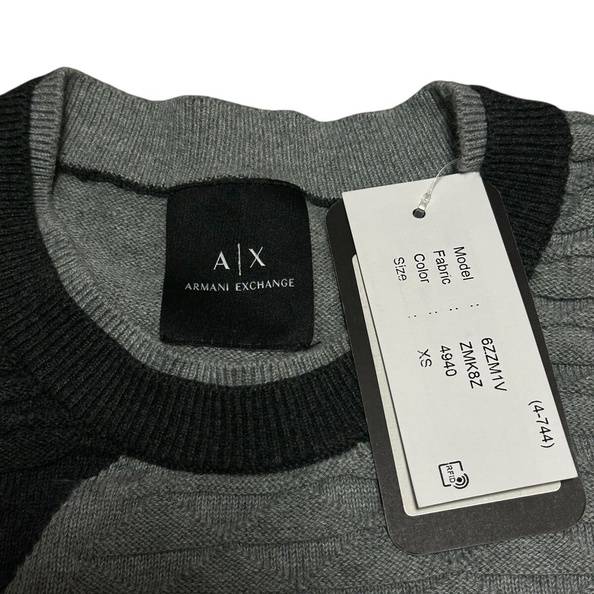 新品タグ付き/M相当● アルマーニ エクスチェンジ『色気漂う大人の羽織り!』ニット セーター 切替 立体 凸凹 黒 灰 秋冬 ARMANI_画像4