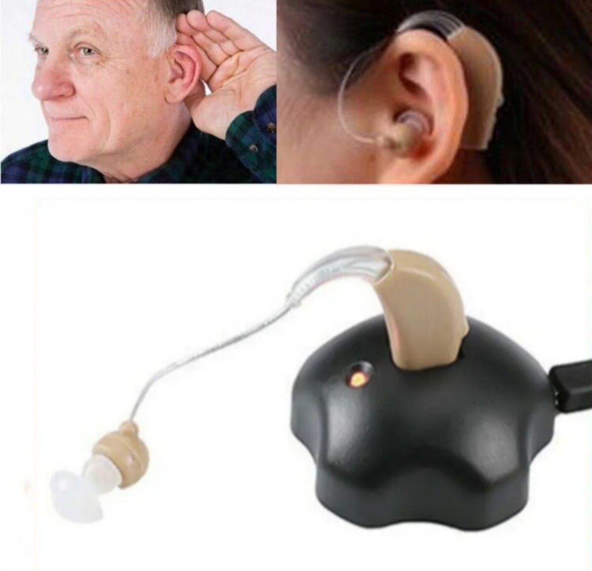 【最新版】高音質 デジタル 補聴器 集音器 充電式 経度～高度対応ノイズカット 雑音抑制機能付き　音量4 段階調整_画像1