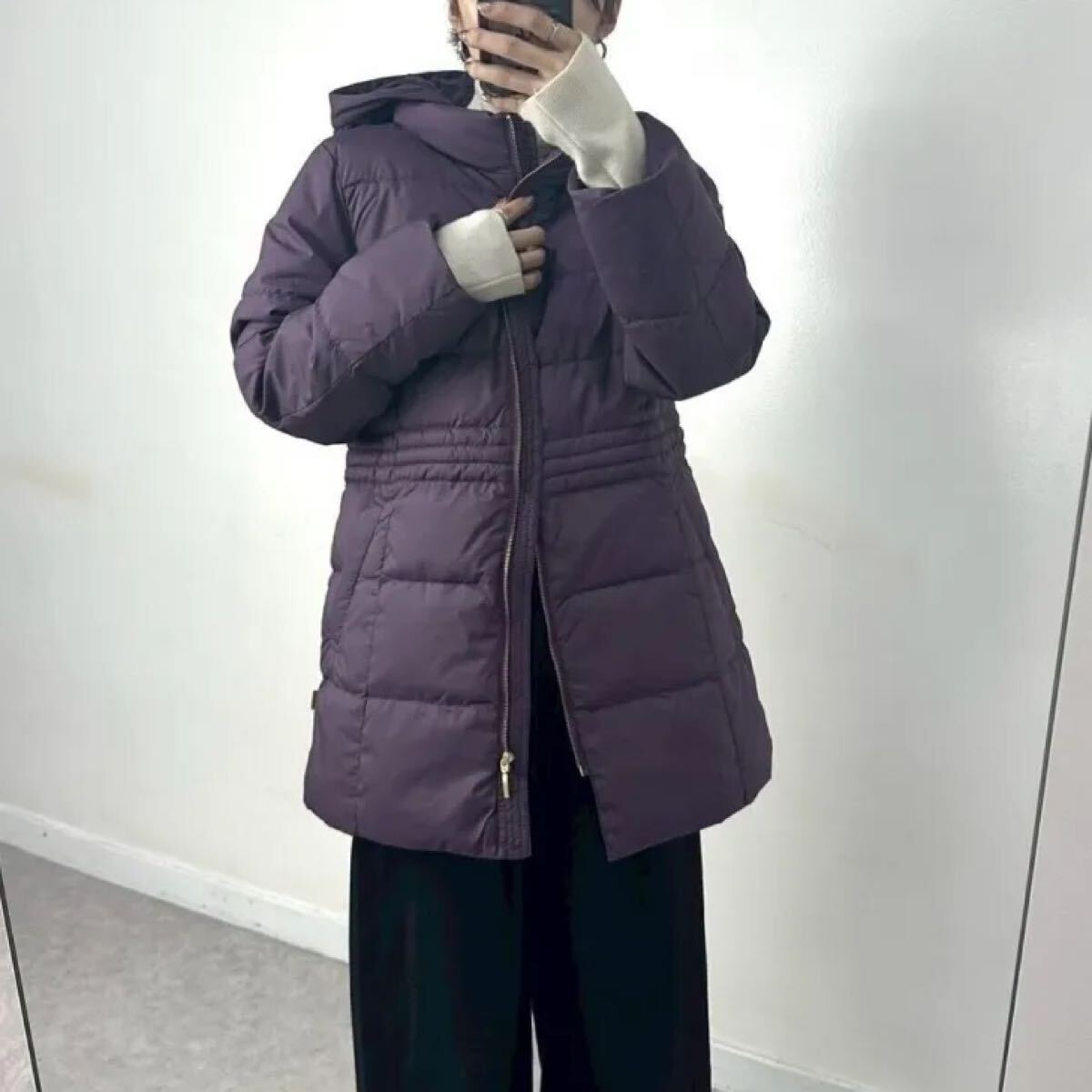 新品 フード付き ウエストスピンドル ダウンコート クロコダイル L パープル CROCODILE_画像2