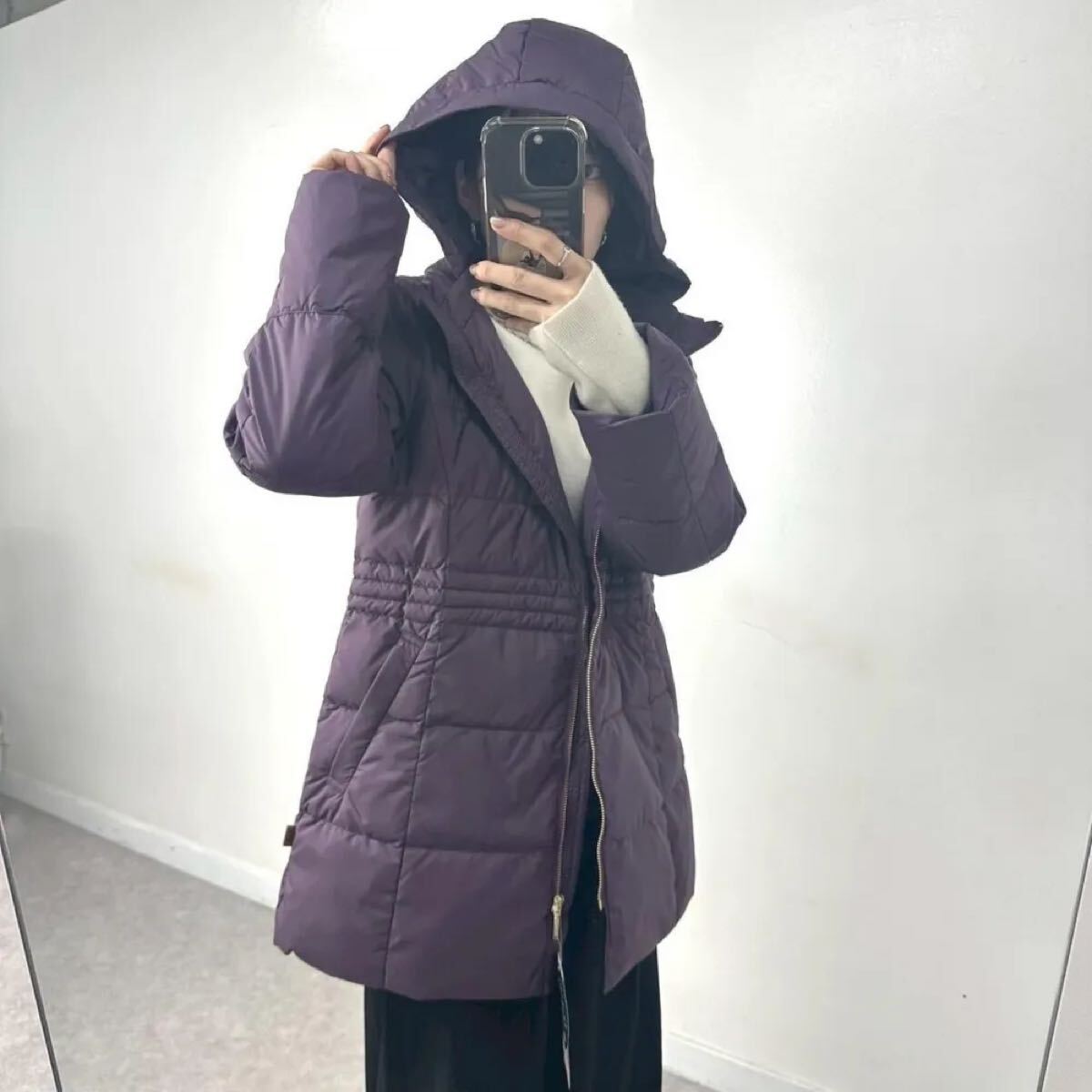 新品 フード付き ウエストスピンドル ダウンコート クロコダイル L パープル CROCODILE_画像3
