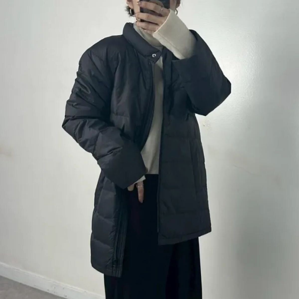 Crocodile ダウン風ジャケット 軽量 中綿 ロング丈 アウター 黒 LL ブラック クロコダイル_画像2