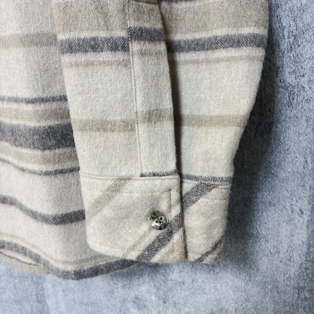 タケオキクチTAKEO KIKUCHI ウールブレンド ボーダーシャツMジャケットウールシャツベージュ系ペンドルトンボートシャツ_画像6