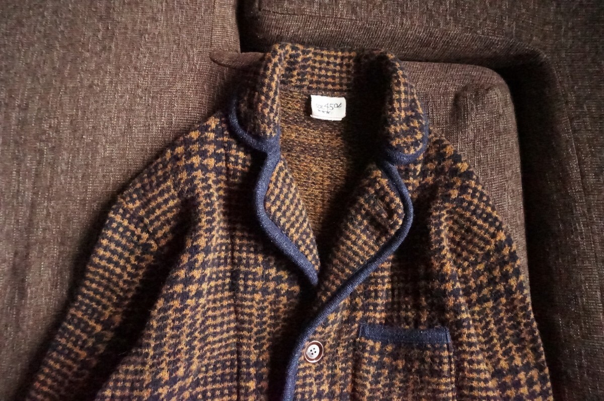 *23 год покупка × обычная цена 6.2 десять тысяч иен ×....sheto Land шерсть * лоскутное шитье . трубчатая обводка твид вязаный жакет *45rpm 45R быстрое решение мужской 