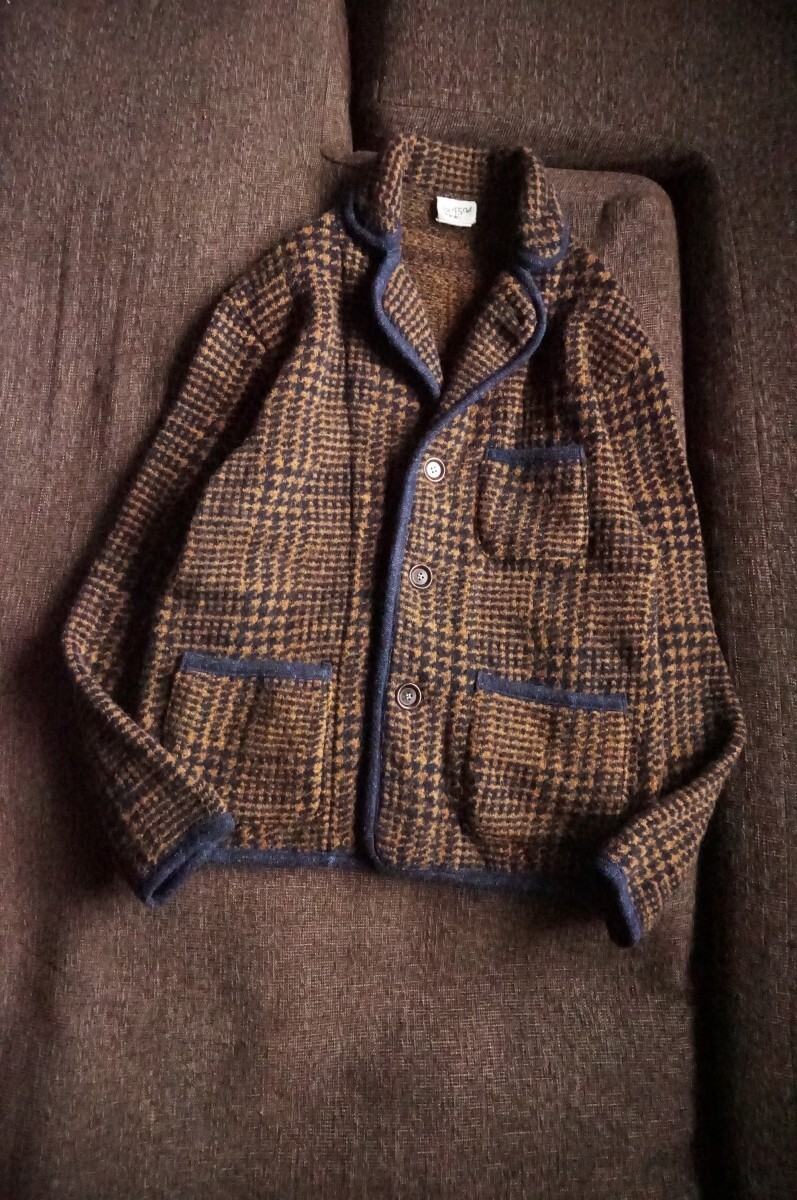 *23 год покупка × обычная цена 6.2 десять тысяч иен ×....sheto Land шерсть * лоскутное шитье . трубчатая обводка твид вязаный жакет *45rpm 45R быстрое решение мужской 