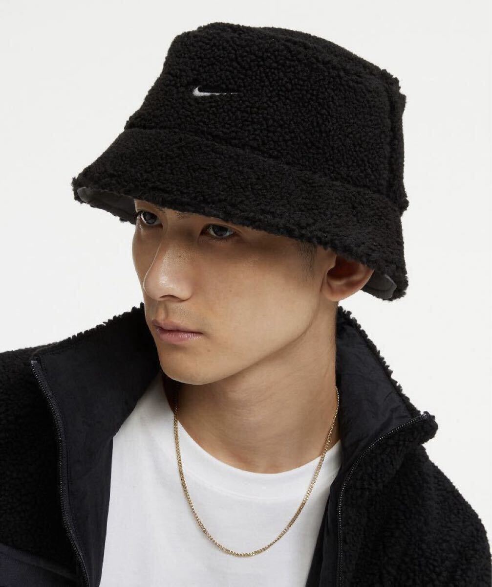 新品 定価4400円 SM(54-56㎝)　ナイキ スポーツウェア リバーシブル フリース バケットハット　ボア　ブラック 黒　DV3165-010_画像3