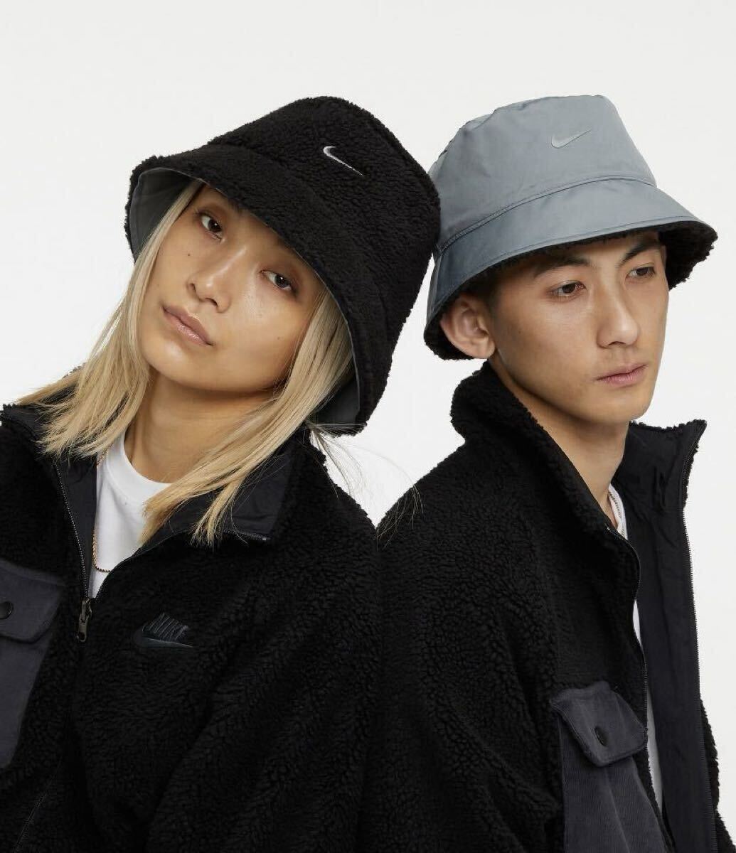 新品 定価4400円 SM(54-56㎝)　ナイキ スポーツウェア リバーシブル フリース バケットハット　ボア　ブラック 黒　DV3165-010_画像2