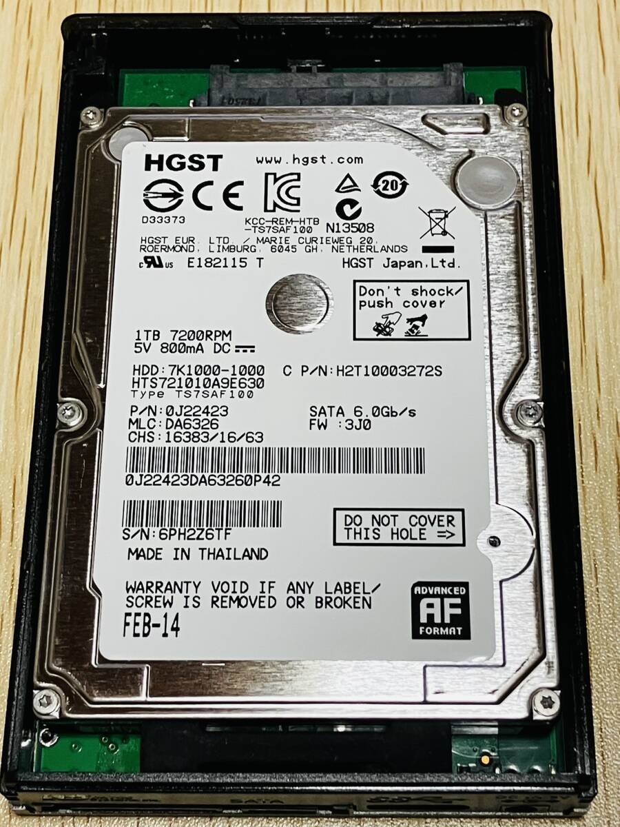 HGST Travelstar 7K1000 1TB 2.5inch SATA HDD【HDD+HDDケース×2セット・中古品(B)】_画像4