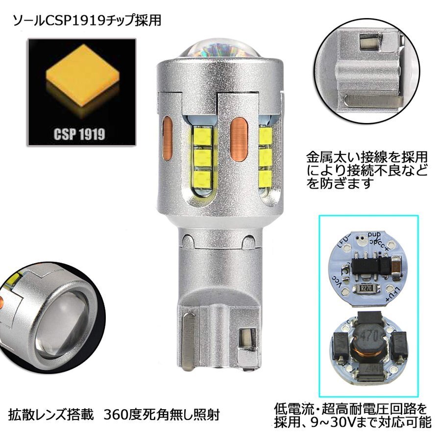 LEDバックランプ* T15/T16 DC12V 3000ルーメン 6000K ホワイト 無極性 2本セット 1年保証[M便 0/1]_画像3