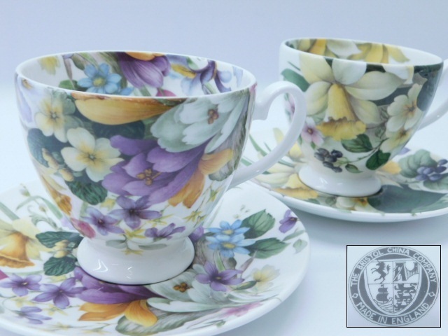 ★小1435 The Bristol China Company イギリス製 茶器 カップ＆ソーサー コーヒーカップ ティーカップ 洋食器 フラワー 花柄 12511061_画像1