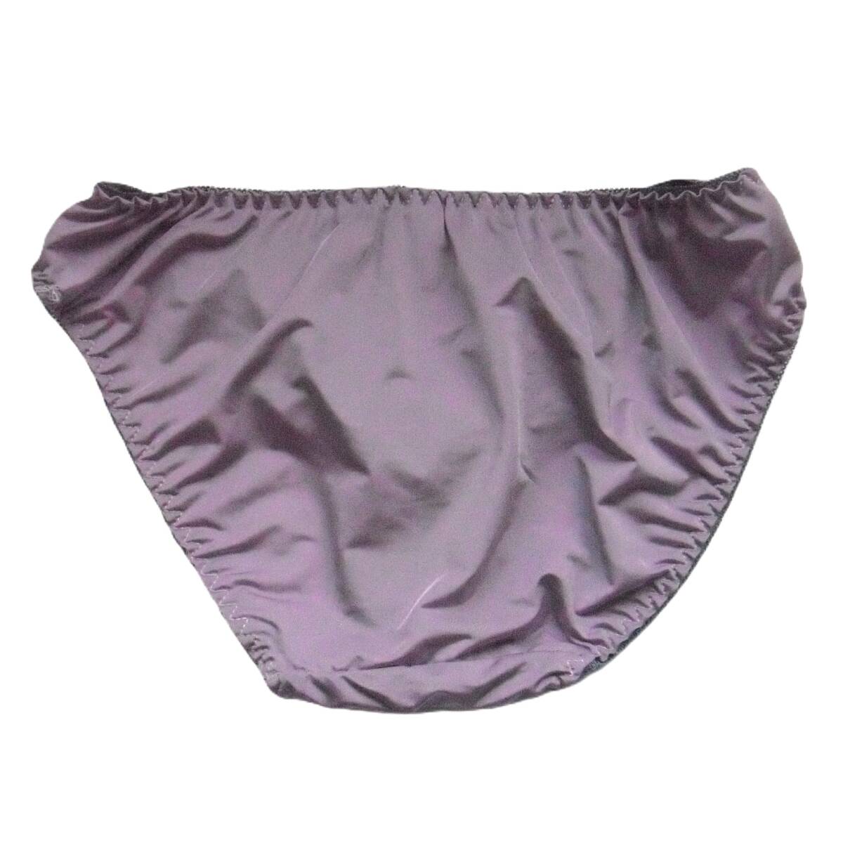 SANEI シンプルワントーン&エレガントサテン ショーツ LL 上品な輝きの光沢感 キラキラ!! リボン&切替レース パンツ パープル 新品送料込_画像2