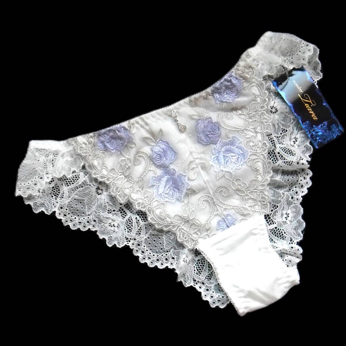 St.audrey Tiara ローズガーデン ショーツ M セントオードリー ティアラ 大輪の薔薇刺繍 バラ花柄 ホワイト×パープル新品送料込 定価\1650_画像3