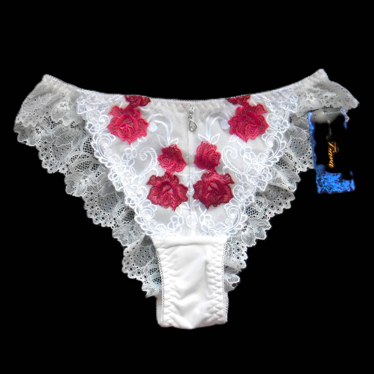 St.audrey Tiara ローズガーデン ショーツ M セントオードリー ティアラ 大輪の薔薇刺繍 バラ花柄 ホワイト×パープル新品送料込 定価\1650_画像5