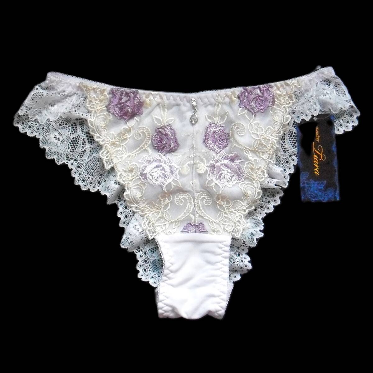 St.audrey Tiara ローズガーデン ショーツ M セントオードリー ティアラ 大輪の薔薇刺繍 バラ花柄 ホワイト×パープル新品送料込 定価\1650_画像6