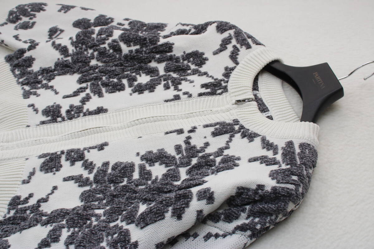 6351 新品 ジャガードZIPニットブルゾン ホワイトFサイズ_画像2