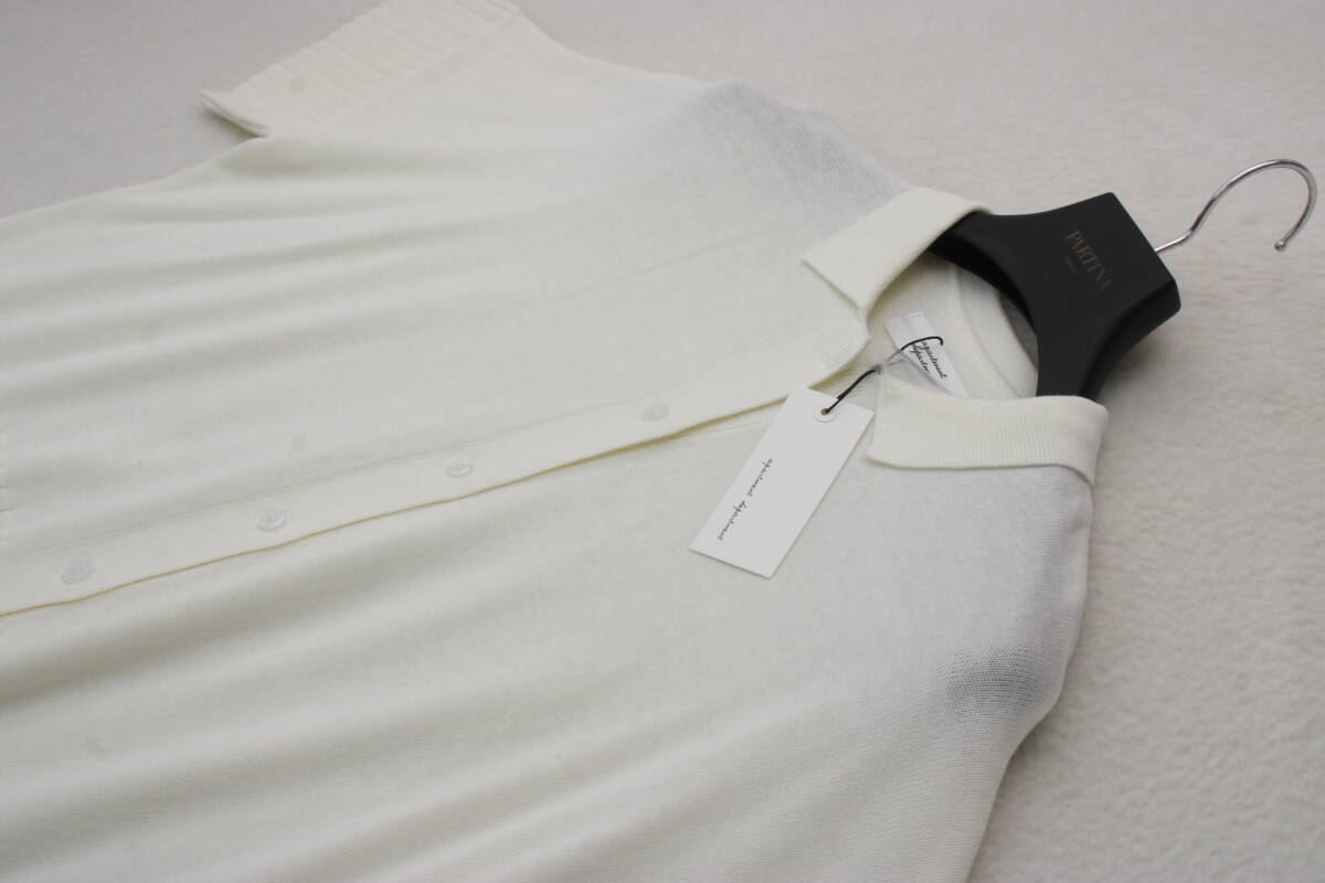 4004 新品タグ付き 前ボタン衿付きニットカットソー オフホワイトＭサイズ_画像2