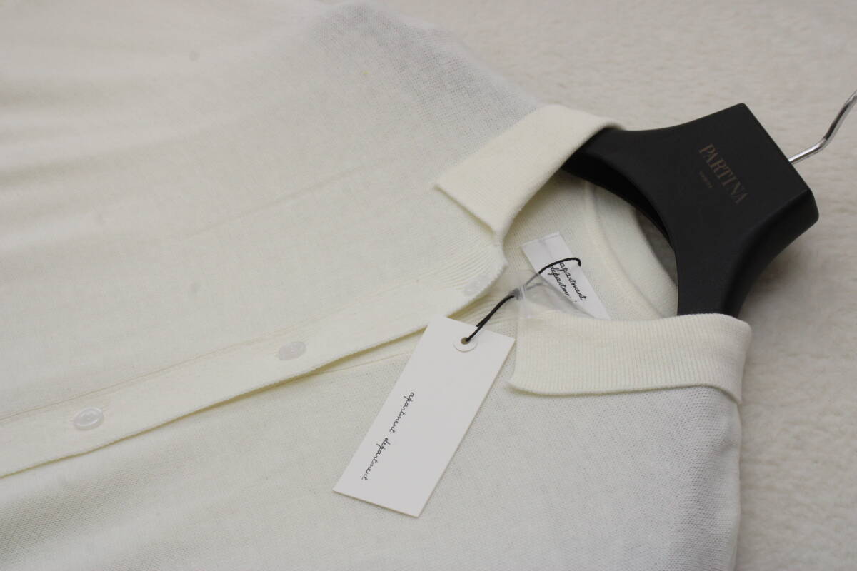 4004 新品タグ付き 前ボタン衿付きニットカットソー オフホワイトＭサイズ_画像3