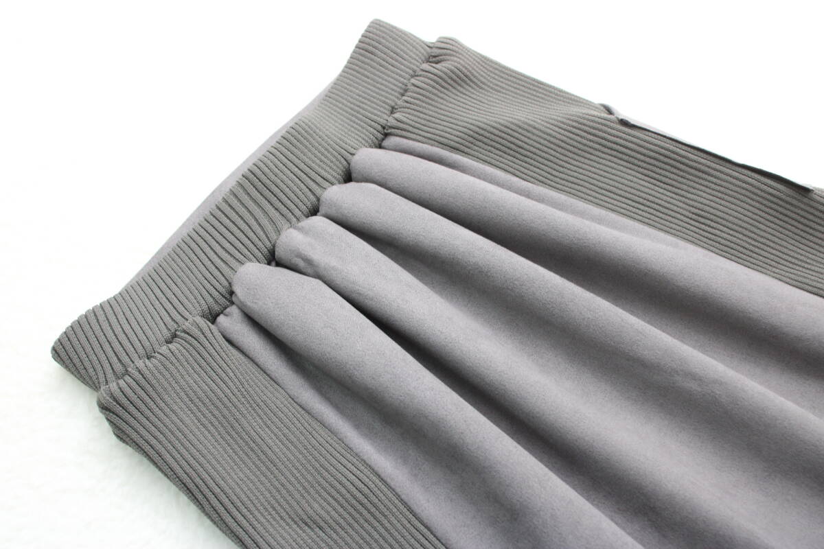 6442 新品 ウエストゴムスエード×リブワークスカート チャコールグレーＦサイズ_画像7