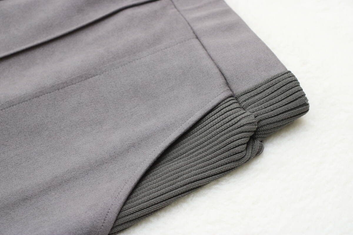 6442 新品 ウエストゴムスエード×リブワークスカート チャコールグレーＦサイズ_画像3