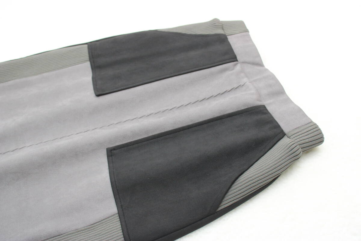 6444 新品 ウエストゴムスエード×リブバイカラータイトスカート グレー×ブラックＦサイズ_画像2