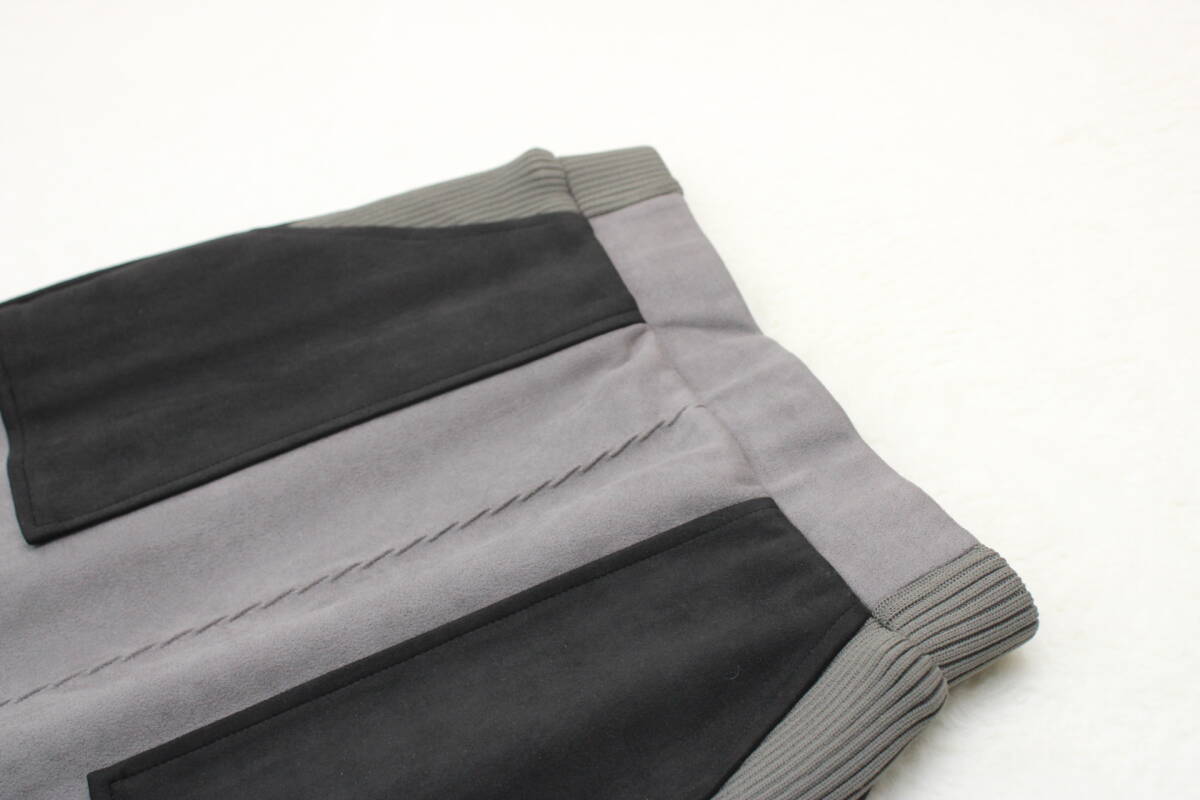6444 新品 ウエストゴムスエード×リブバイカラータイトスカート グレー×ブラックＦサイズ_画像3