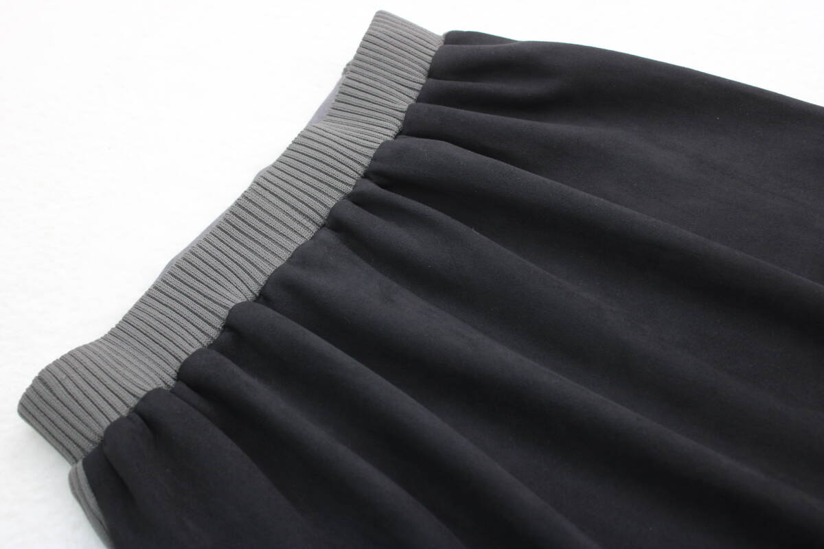 6444 新品 ウエストゴムスエード×リブバイカラータイトスカート グレー×ブラックＦサイズ_画像8