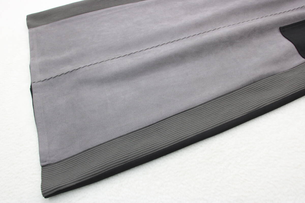 6444 新品 ウエストゴムスエード×リブバイカラータイトスカート グレー×ブラックＦサイズ_画像5