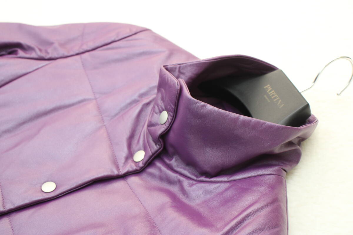 6656 新品タグ付き 高級羊革レザー中綿入りジャケット ピンクパープル9号_画像3
