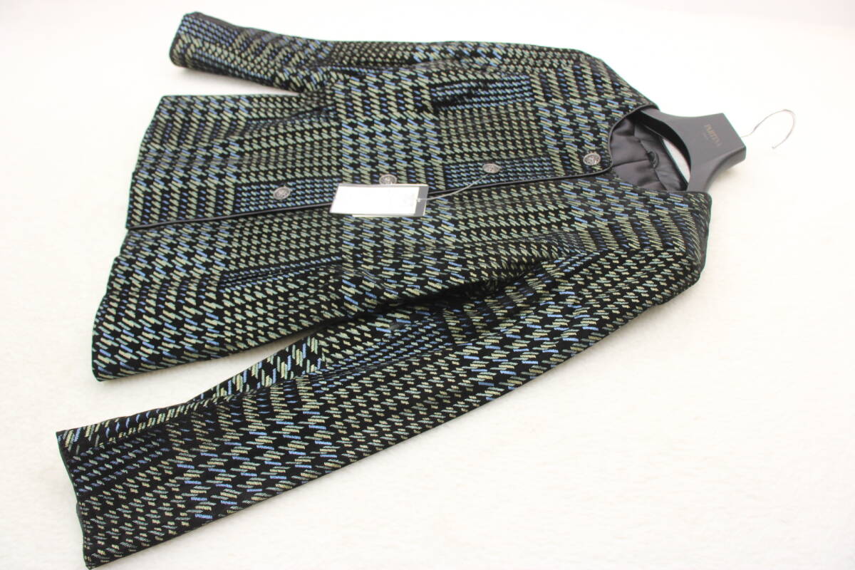 6714 新品タグ付き 高級本革レザーロングジャケット ブルー9号サイズ_画像1