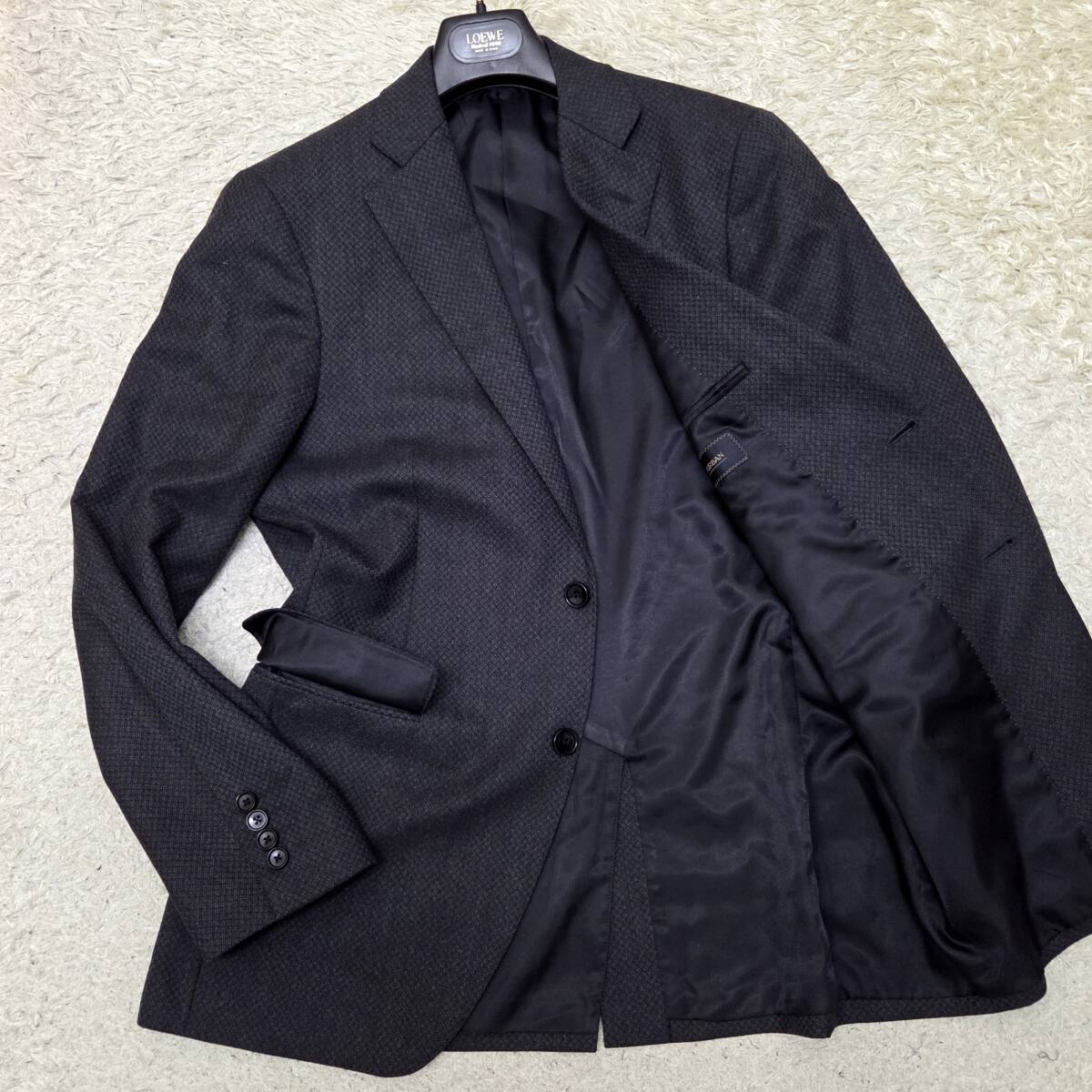 ダーバン【あふれでる紳士の色気】D'URBAN スーツ テーラードジャケット 羽織 鹿の子調 微光沢 微ストレッチ ウール ダークグレー M位_画像1