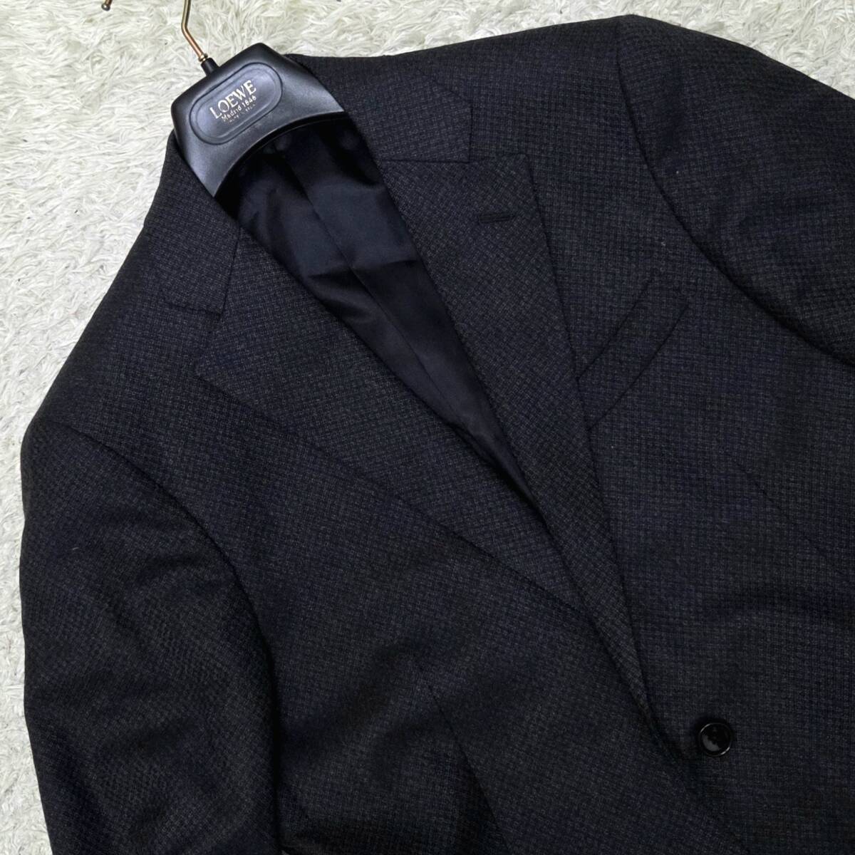 ダーバン【あふれでる紳士の色気】D'URBAN スーツ テーラードジャケット 羽織 鹿の子調 微光沢 微ストレッチ ウール ダークグレー M位_画像3