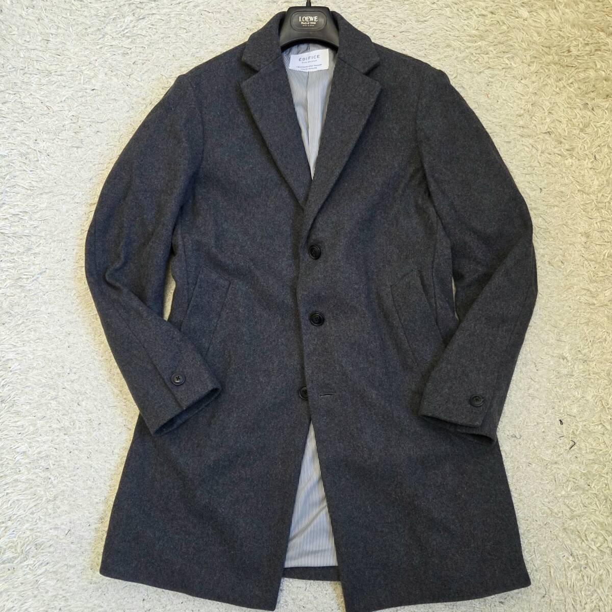 伊製バリス×エディフィス【紳士の自信】BalliS×EDIFICE チェスターコート ロングコート 羽織 アウター ウール グレー 裏地ストライプ M位_画像2
