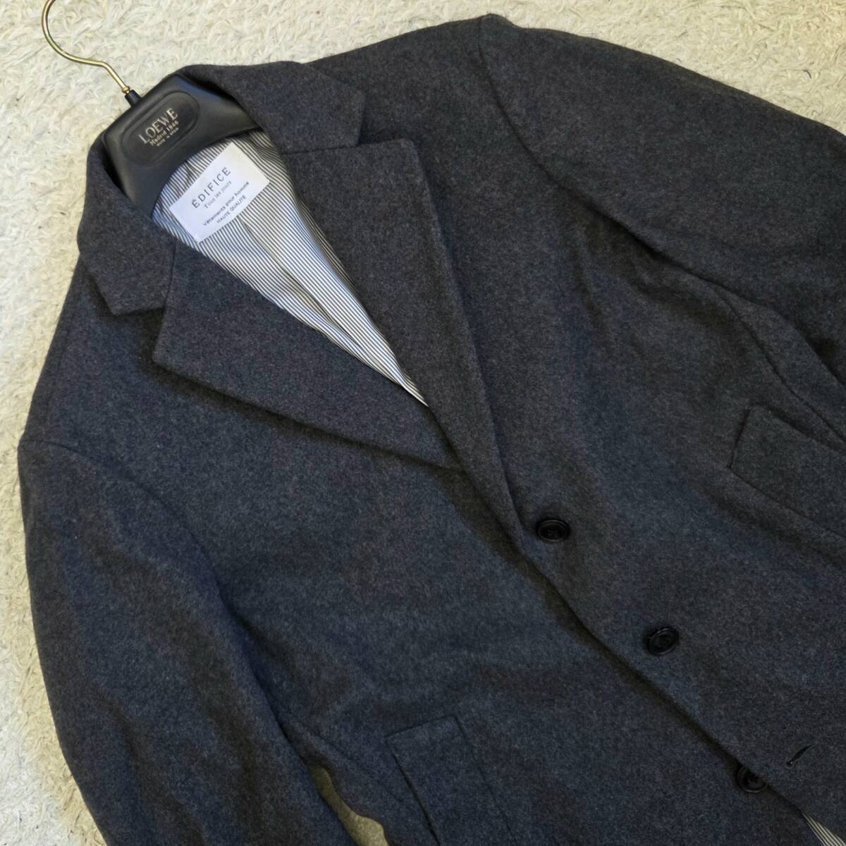 伊製バリス×エディフィス【紳士の自信】BalliS×EDIFICE チェスターコート ロングコート 羽織 アウター ウール グレー 裏地ストライプ M位_画像3