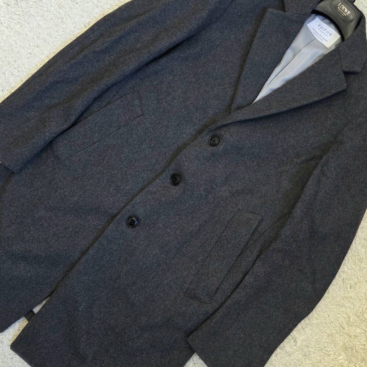 伊製バリス×エディフィス【紳士の自信】BalliS×EDIFICE チェスターコート ロングコート 羽織 アウター ウール グレー 裏地ストライプ M位_画像4
