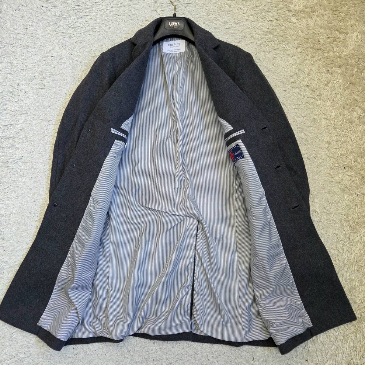 伊製バリス×エディフィス【紳士の自信】BalliS×EDIFICE チェスターコート ロングコート 羽織 アウター ウール グレー 裏地ストライプ M位_画像5