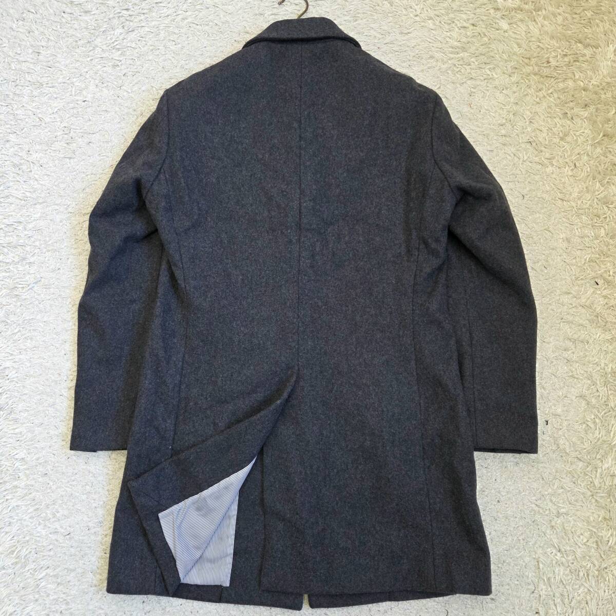 伊製バリス×エディフィス【紳士の自信】BalliS×EDIFICE チェスターコート ロングコート 羽織 アウター ウール グレー 裏地ストライプ M位_画像9