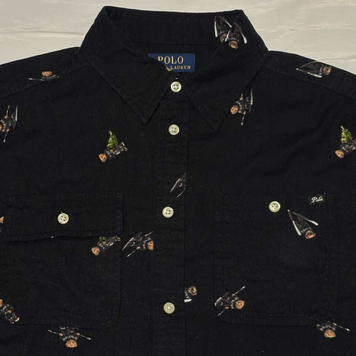 状態良★RALPH LAUREN★ポロベア★ネルシャツ★ブラックxくま★フランネル★ ラルフローレン_画像1