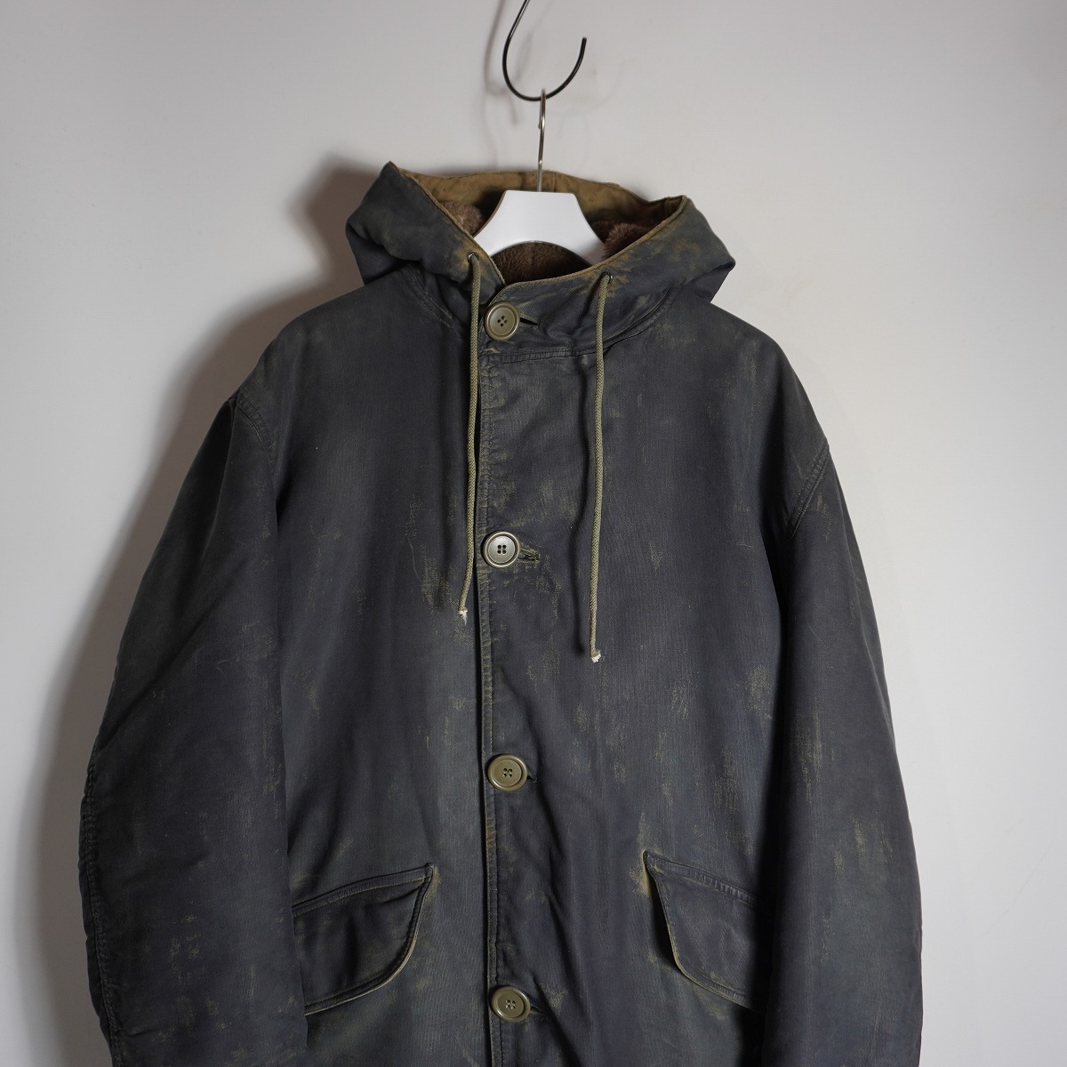 40S 初期型 米軍実物 US NAVY ARMY アーミー アメリカ軍 軍物 N-1 デッキ コート レイン アルパカ パイル ライナー ビンテージ 924P♪_画像3
