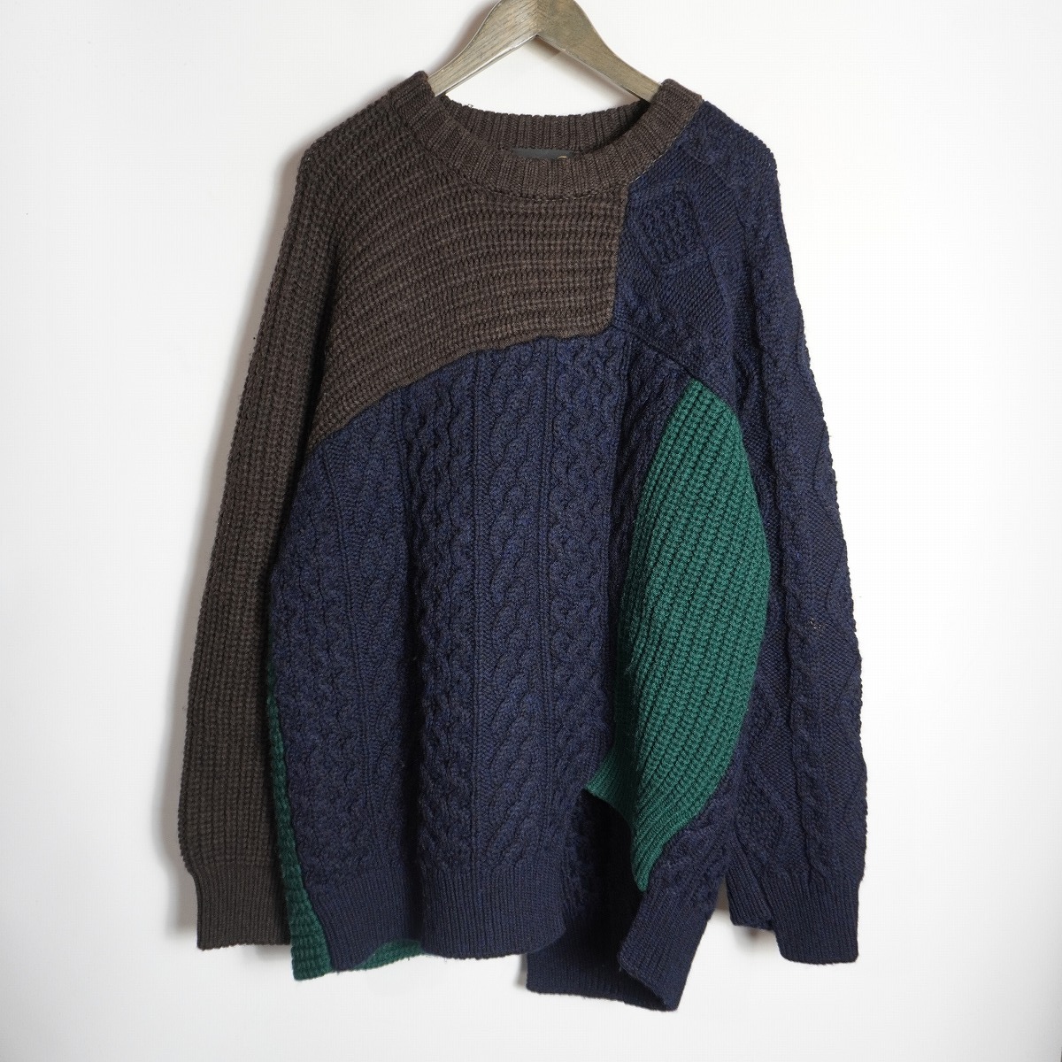 美品 kolor カラー ニット セーター プルオーバー ウール クレイジー ドッキング 切り替え 20WCM-N13311S サイズ3 黒緑 415P♪_画像1