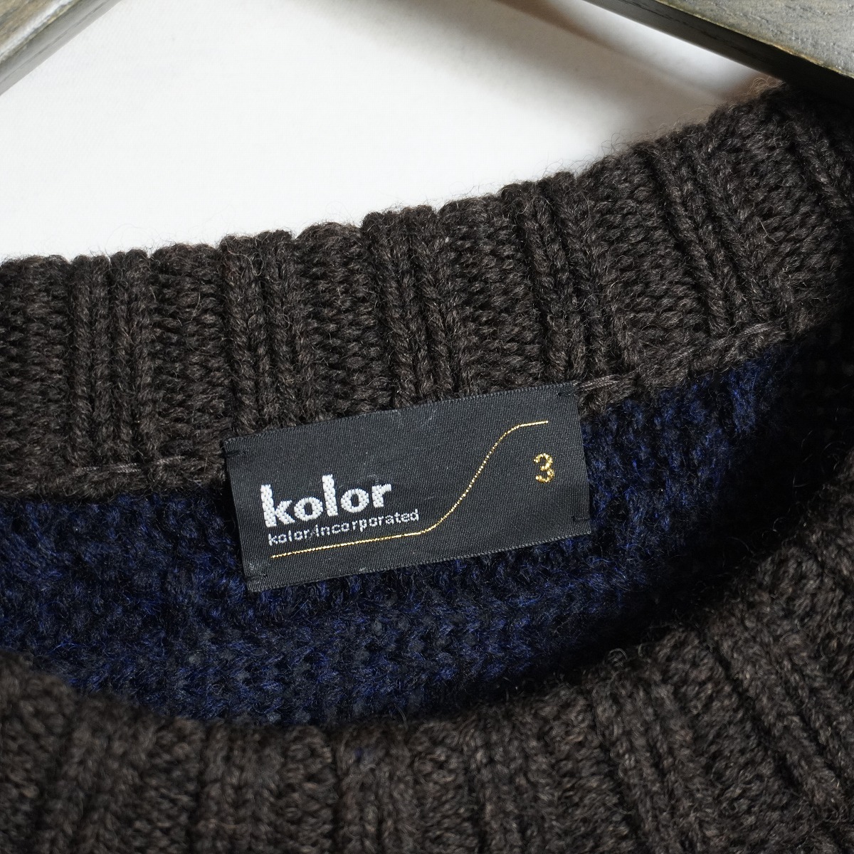 美品 kolor カラー ニット セーター プルオーバー ウール クレイジー ドッキング 切り替え 20WCM-N13311S サイズ3 黒緑 415P♪_画像3