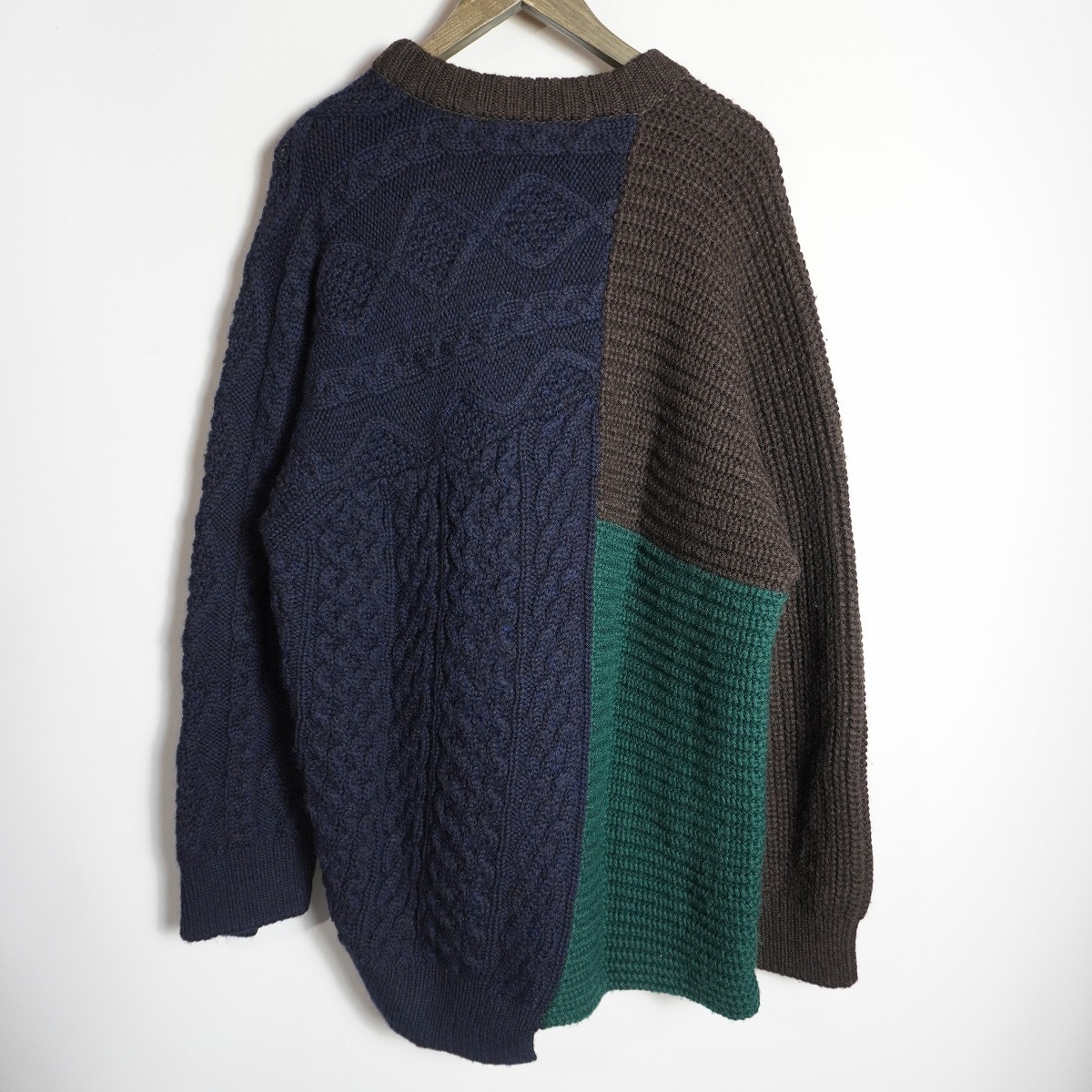 美品 kolor カラー ニット セーター プルオーバー ウール クレイジー ドッキング 切り替え 20WCM-N13311S サイズ3 黒緑 415P♪_画像2